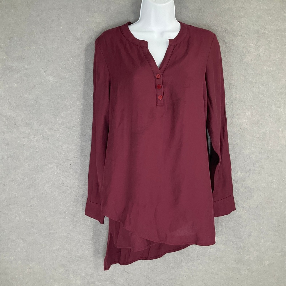 Soft Surroundings Burgundy Long Sleeve Tunic Shirt Women's XS Asymmetrical‎ Hem